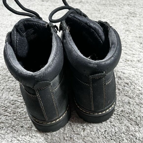 Vintage Y2K Skechers Boots Womens Chunky Work Ankle Bootie 2620 Black Leather - Picture 7 of 11